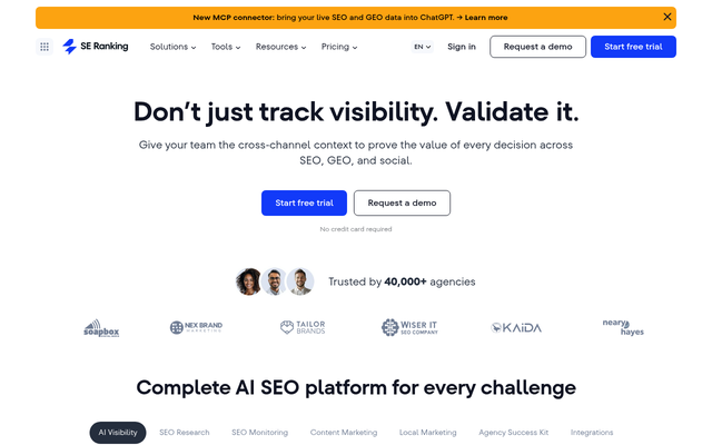SE Ranking homepage