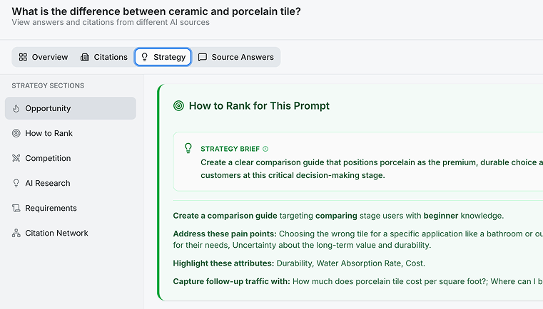 Placement recommendations and prompt strategy screenshot